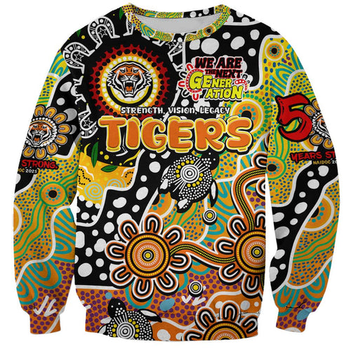 Personalised Tigers NRL Celebrating 50 Years of Naidoc Sweatshirt NAIDOC Week 2025 Aboriginal