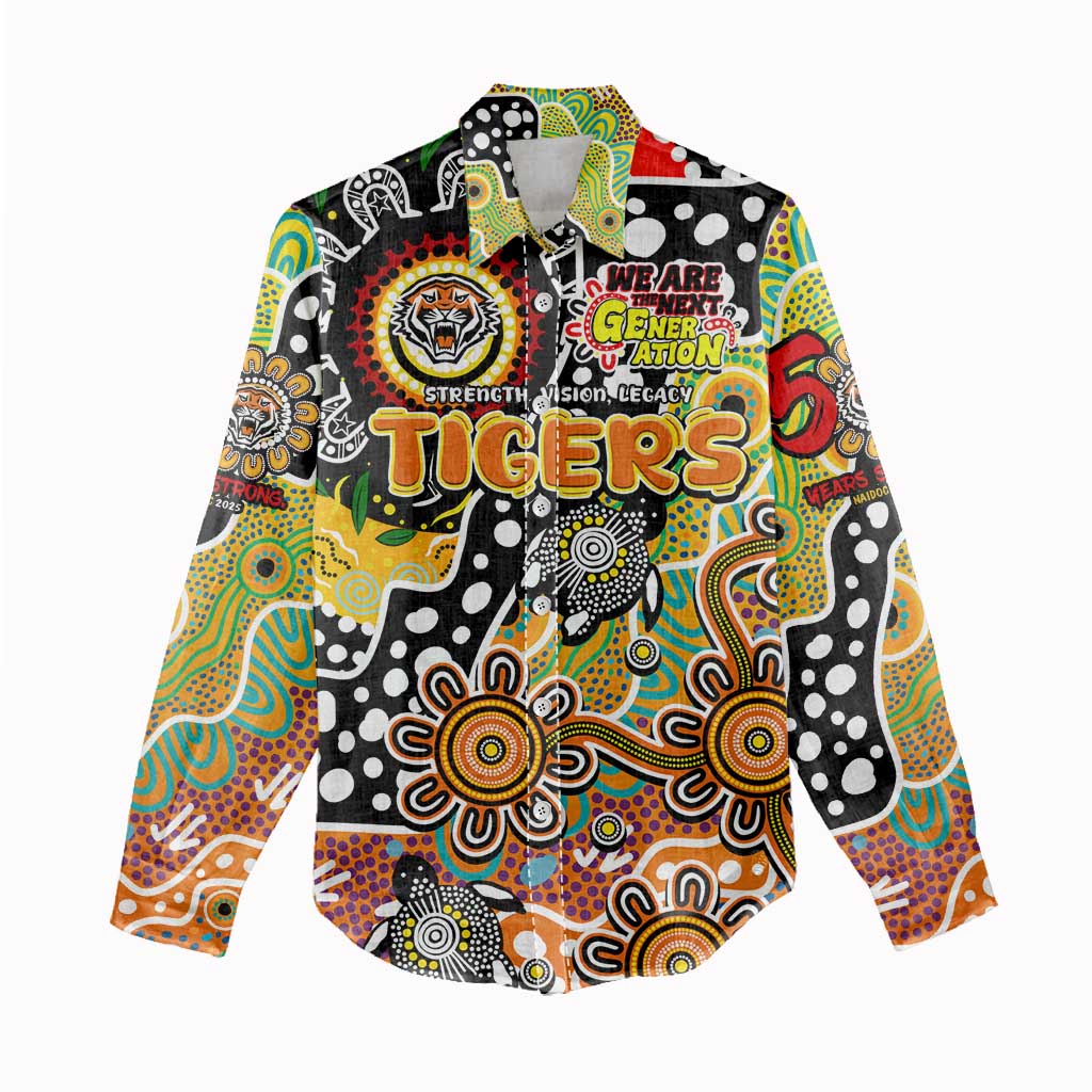 Personalised Tigers NRL Celebrating 50 Years of Naidoc Women Casual Shirt NAIDOC Week 2025 Aboriginal