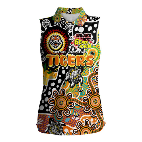 Personalised Tigers NRL Celebrating 50 Years of Naidoc Women Sleeveless Polo Shirt NAIDOC Week 2025 Aboriginal