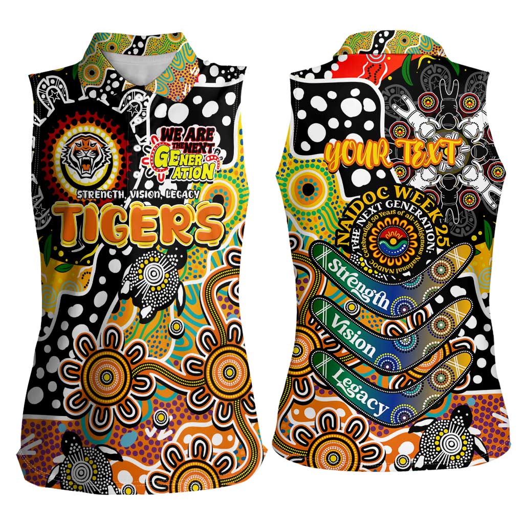 Personalised Tigers NRL Celebrating 50 Years of Naidoc Women Sleeveless Polo Shirt NAIDOC Week 2025 Aboriginal