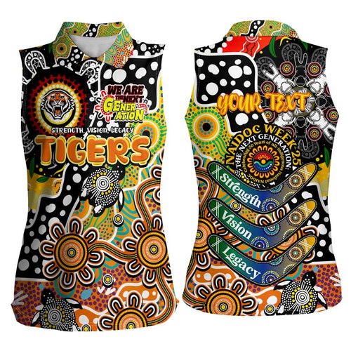 Personalised Tigers NRL Celebrating 50 Years of Naidoc Women Sleeveless Polo Shirt NAIDOC Week 2025 Aboriginal