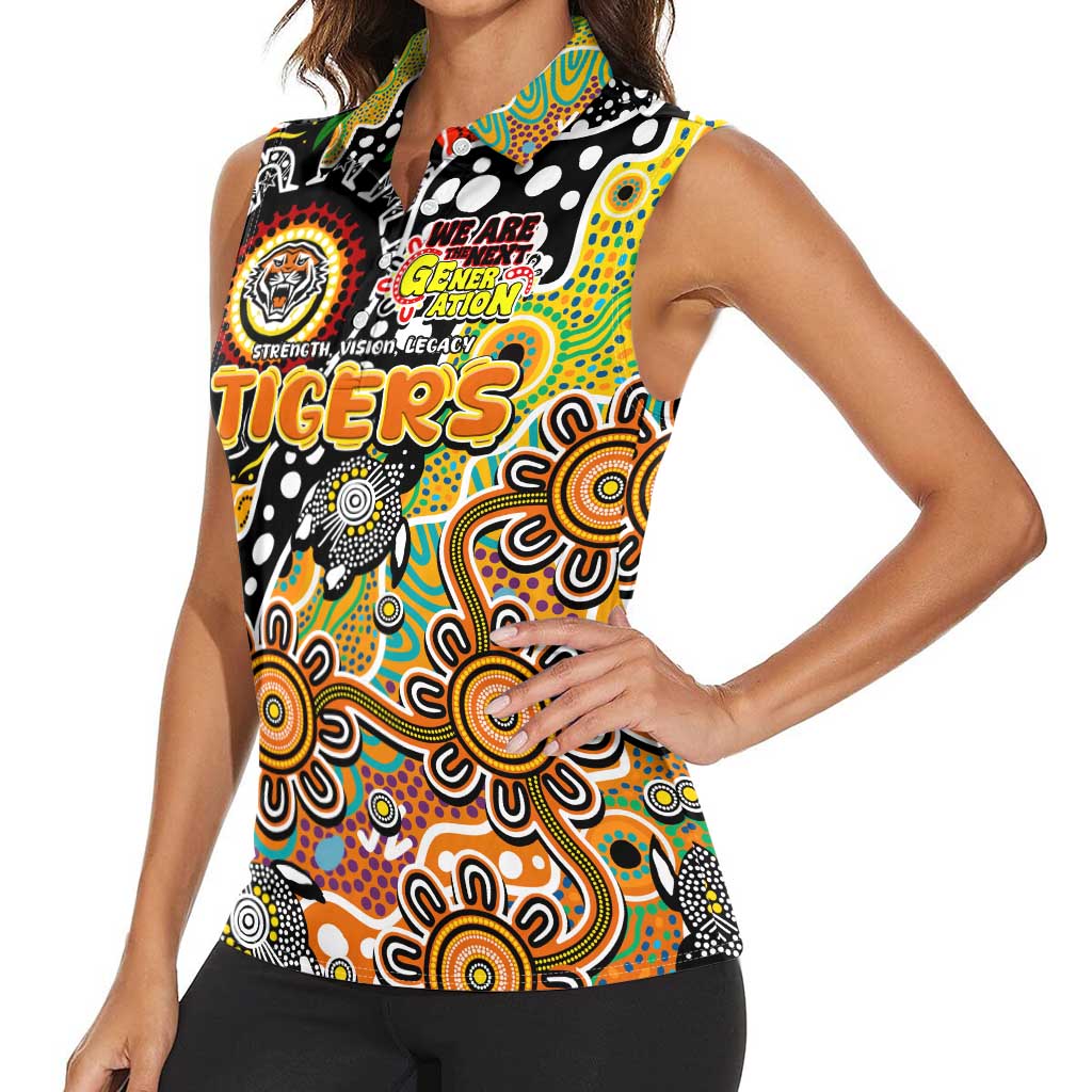 Personalised Tigers NRL Celebrating 50 Years of Naidoc Women Sleeveless Polo Shirt NAIDOC Week 2025 Aboriginal