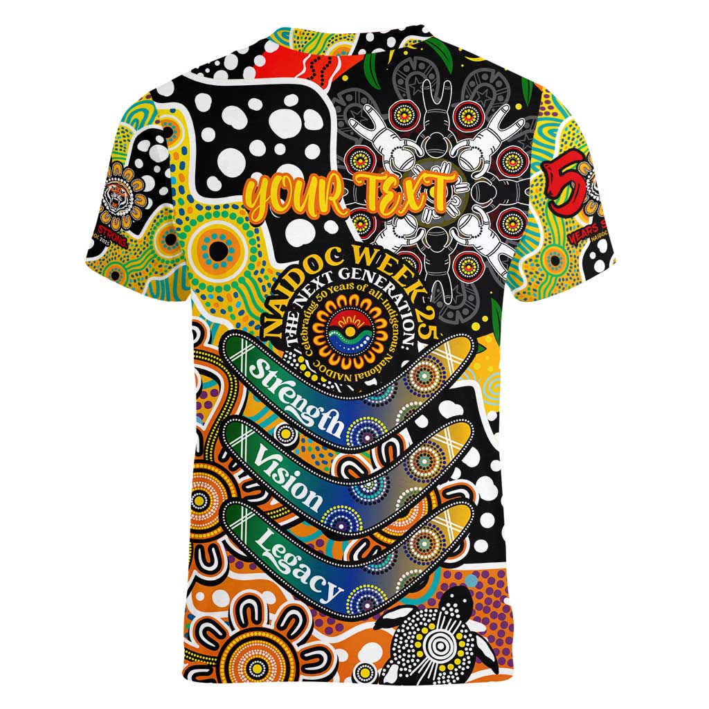 Personalised Tigers NRL Celebrating 50 Years of Naidoc Women V-Neck T-Shirt NAIDOC Week 2025 Aboriginal