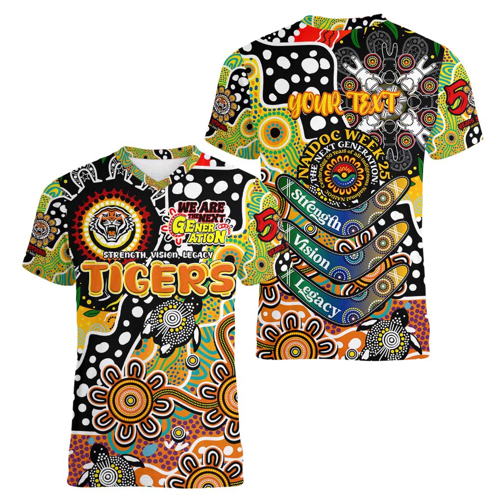 Personalised Tigers NRL Celebrating 50 Years of Naidoc Women V-Neck T-Shirt NAIDOC Week 2025 Aboriginal