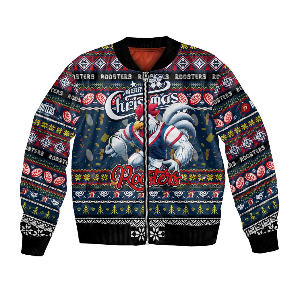 Personalized Roosters Rugby Xmas Bomber Jacket Australia NRL Mascot