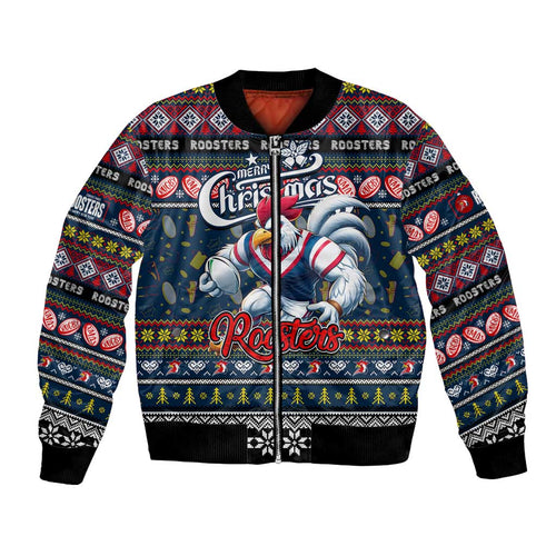 Personalized Roosters Rugby Xmas Bomber Jacket Australia NRL Mascot