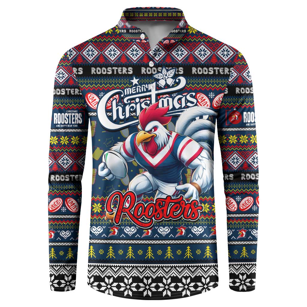 Personalized Roosters Rugby Xmas Button Sweatshirt Australia NRL Mascot