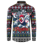 Personalized Roosters Rugby Xmas Button Sweatshirt Australia NRL Mascot