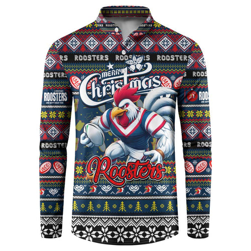 Personalized Roosters Rugby Xmas Button Sweatshirt Australia NRL Mascot