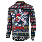 Personalized Roosters Rugby Xmas Button Sweatshirt Australia NRL Mascot