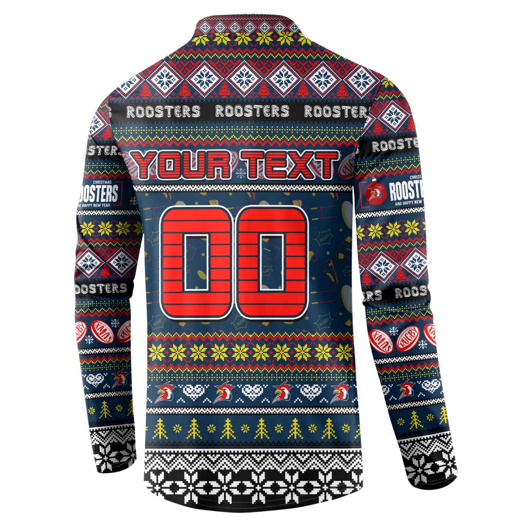 Personalized Roosters Rugby Xmas Button Sweatshirt Australia NRL Mascot