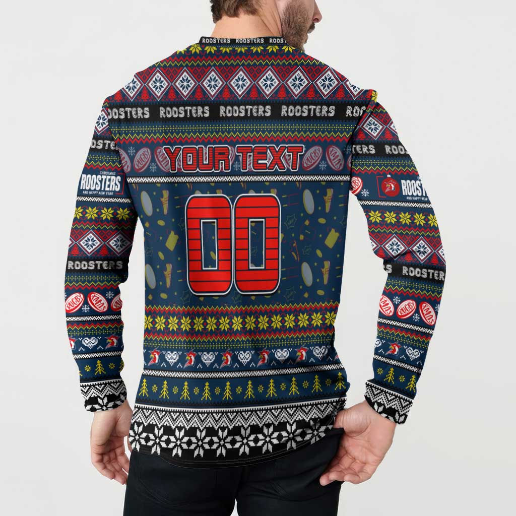 Personalized Roosters Rugby Xmas Button Sweatshirt Australia NRL Mascot