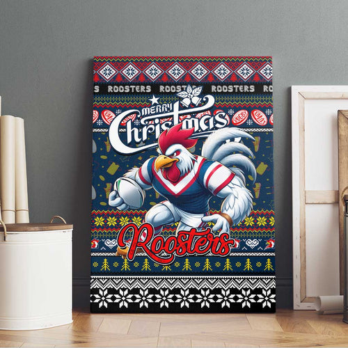Roosters Rugby Xmas Canvas Wall Art Australia NRL Mascot