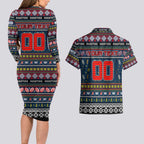 Personalized Roosters Rugby Xmas Couples Matching Long Sleeve Bodycon Dress and Hawaiian Shirt Australia NRL Mascot