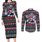 Personalized Roosters Rugby Xmas Couples Matching Long Sleeve Bodycon Dress and Long Sleeve Button Shirt Australia NRL Mascot