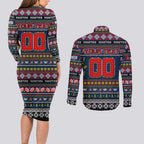 Personalized Roosters Rugby Xmas Couples Matching Long Sleeve Bodycon Dress and Long Sleeve Button Shirt Australia NRL Mascot
