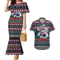 Personalized Roosters Rugby Xmas Couples Matching Mermaid Dress and Hawaiian Shirt Australia NRL Mascot