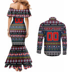 Personalized Roosters Rugby Xmas Couples Matching Mermaid Dress and Long Sleeve Button Shirt Australia NRL Mascot