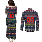 Personalized Roosters Rugby Xmas Couples Matching Puletasi and Long Sleeve Button Shirt Australia NRL Mascot