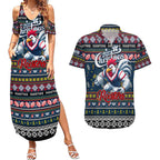 Personalized Roosters Rugby Xmas Couples Matching Summer Maxi Dress and Hawaiian Shirt Australia NRL Mascot