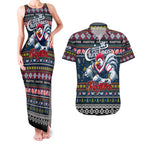 Personalized Roosters Rugby Xmas Couples Matching Tank Maxi Dress and Hawaiian Shirt Australia NRL Mascot