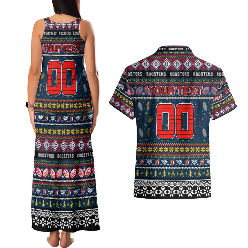 Personalized Roosters Rugby Xmas Couples Matching Tank Maxi Dress and Hawaiian Shirt Australia NRL Mascot