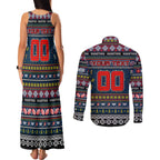 Personalized Roosters Rugby Xmas Couples Matching Tank Maxi Dress and Long Sleeve Button Shirt Australia NRL Mascot