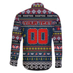 Personalized Roosters Rugby Xmas Family Matching Long Sleeve Bodycon Dress and Hawaiian Shirt Australia NRL Mascot