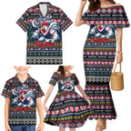 Personalized Roosters Rugby Xmas Family Matching Mermaid Dress and Hawaiian Shirt Australia NRL Mascot