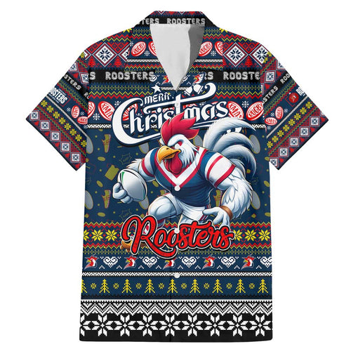 Personalized Roosters Rugby Xmas Family Matching Mermaid Dress and Hawaiian Shirt Australia NRL Mascot