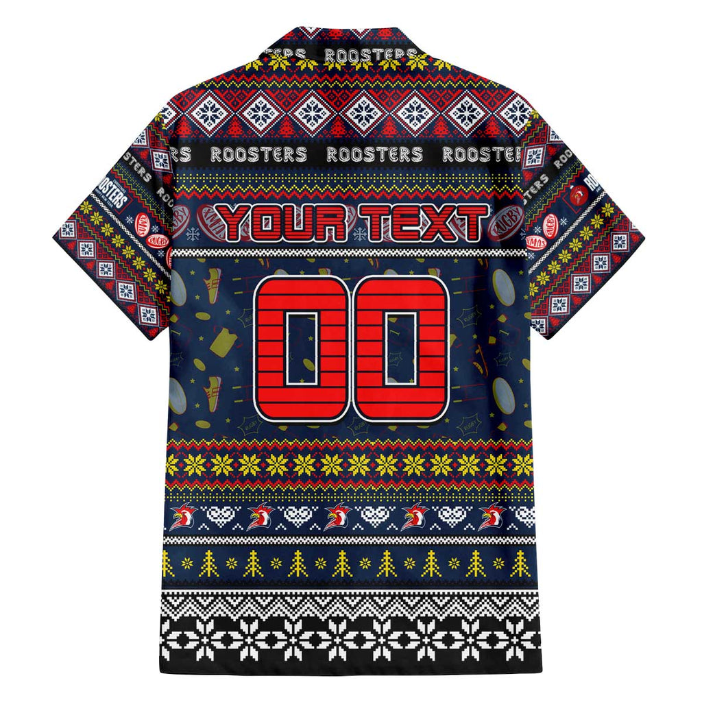 Personalized Roosters Rugby Xmas Family Matching Off The Shoulder Long Sleeve Dress and Hawaiian Shirt Australia NRL Mascot