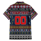 Personalized Roosters Rugby Xmas Family Matching Off The Shoulder Long Sleeve Dress and Hawaiian Shirt Australia NRL Mascot
