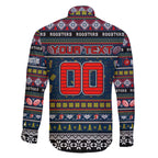 Personalized Roosters Rugby Xmas Family Matching Off The Shoulder Long Sleeve Dress and Hawaiian Shirt Australia NRL Mascot