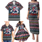 Personalized Roosters Rugby Xmas Family Matching Puletasi and Hawaiian Shirt Australia NRL Mascot