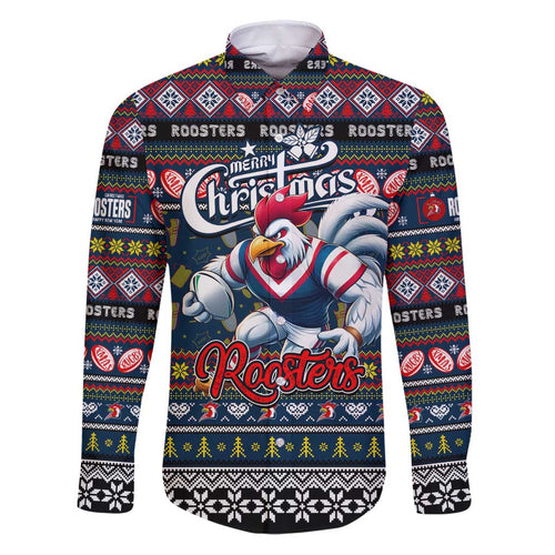 Personalized Roosters Rugby Xmas Family Matching Puletasi and Hawaiian Shirt Australia NRL Mascot