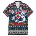 Personalized Roosters Rugby Xmas Family Matching Short Sleeve Bodycon Dress and Hawaiian Shirt Australia NRL Mascot