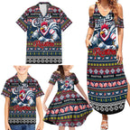 Personalized Roosters Rugby Xmas Family Matching Summer Maxi Dress and Hawaiian Shirt Australia NRL Mascot