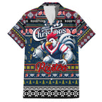 Personalized Roosters Rugby Xmas Family Matching Summer Maxi Dress and Hawaiian Shirt Australia NRL Mascot