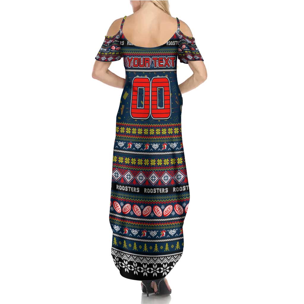 Personalized Roosters Rugby Xmas Family Matching Summer Maxi Dress and Hawaiian Shirt Australia NRL Mascot