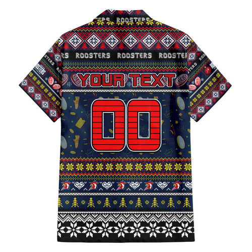 Personalized Roosters Rugby Xmas Family Matching Tank Maxi Dress and Hawaiian Shirt Australia NRL Mascot