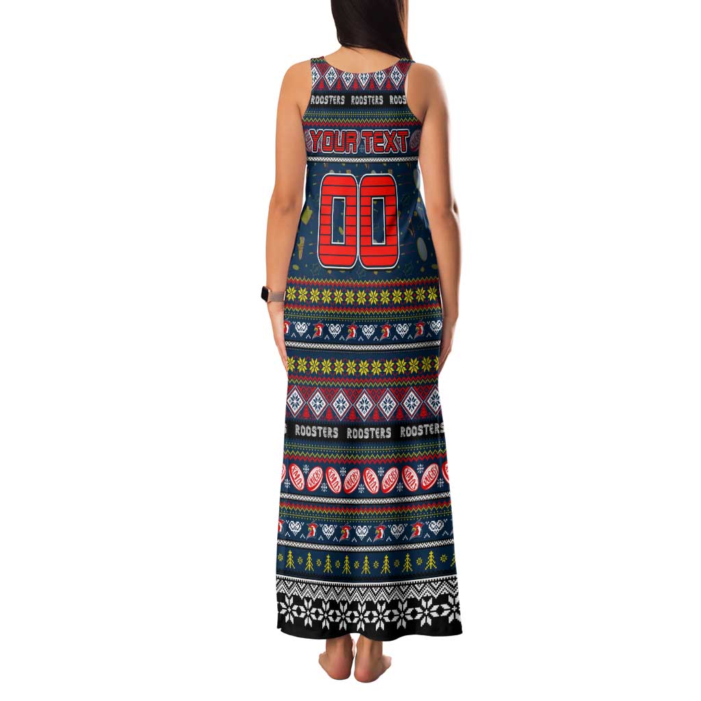 Personalized Roosters Rugby Xmas Family Matching Tank Maxi Dress and Hawaiian Shirt Australia NRL Mascot