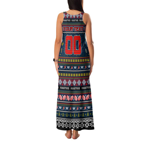 Personalized Roosters Rugby Xmas Family Matching Tank Maxi Dress and Hawaiian Shirt Australia NRL Mascot