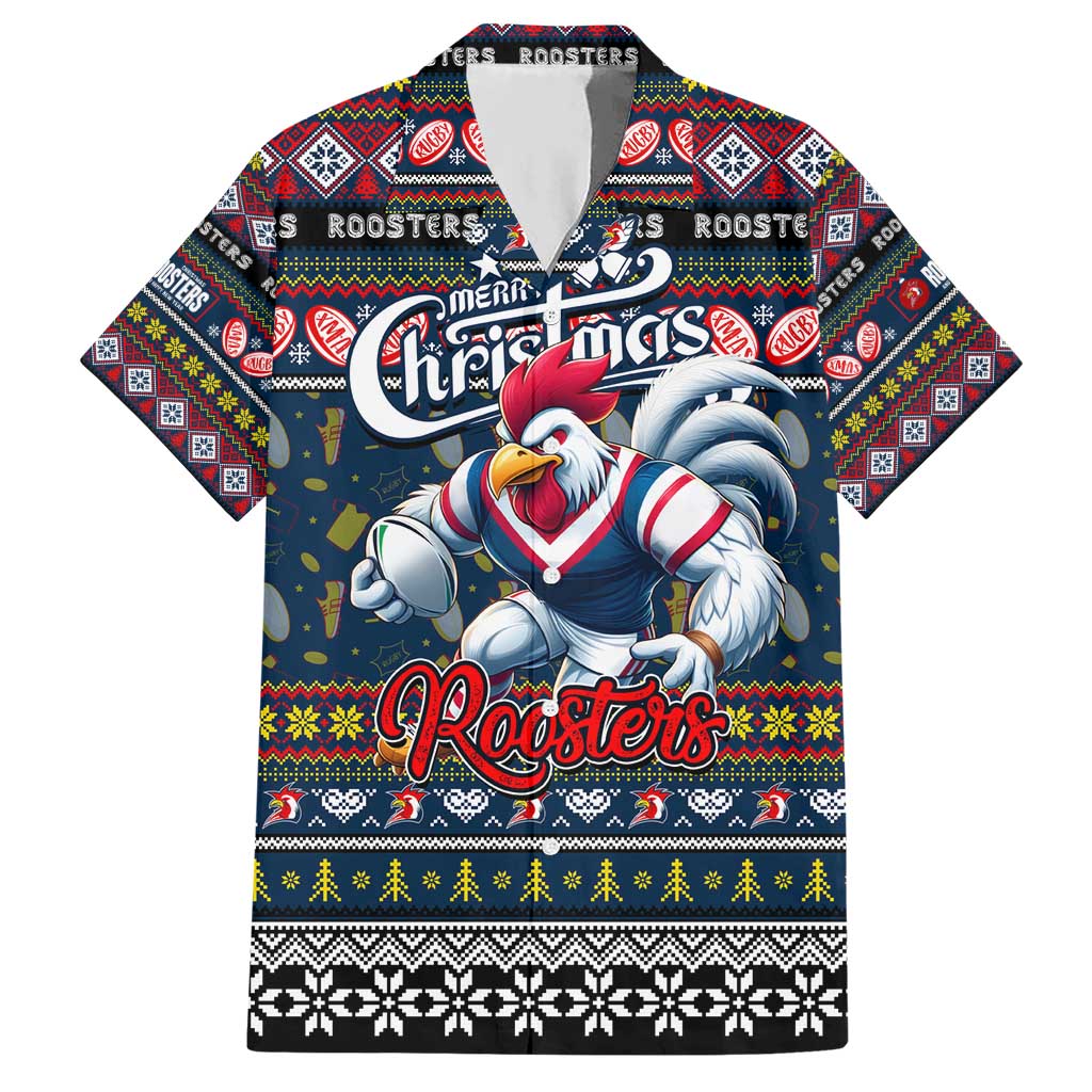 Personalized Roosters Rugby Xmas Hawaiian Shirt Australia NRL Mascot