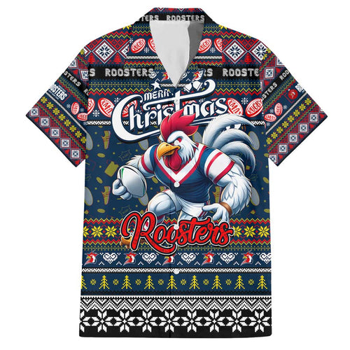 Personalized Roosters Rugby Xmas Hawaiian Shirt Australia NRL Mascot