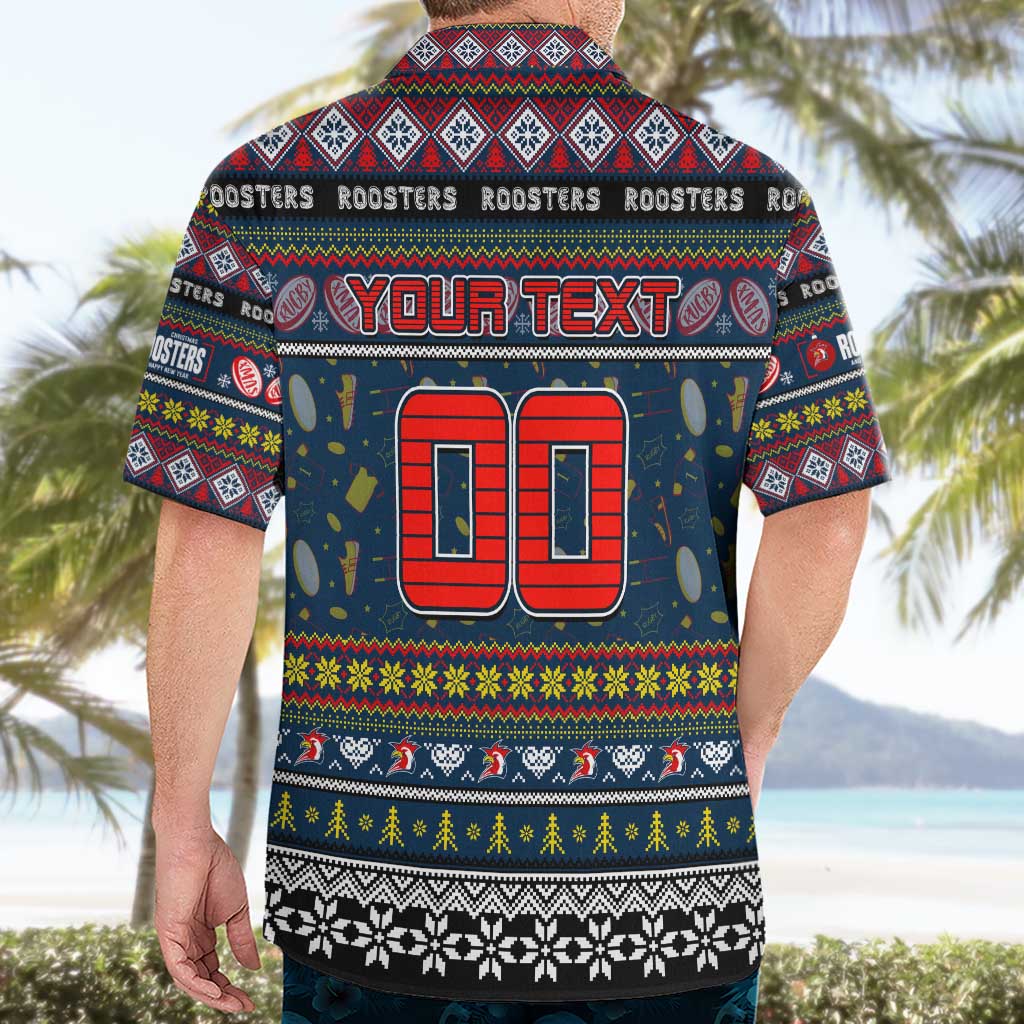 Personalized Roosters Rugby Xmas Hawaiian Shirt Australia NRL Mascot