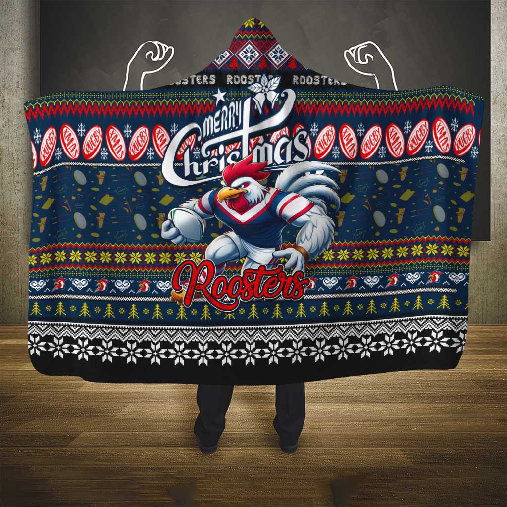Roosters Rugby Xmas Hooded Blanket Australia NRL Mascot