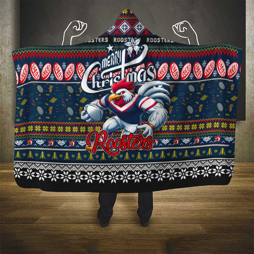 Roosters Rugby Xmas Hooded Blanket Australia NRL Mascot