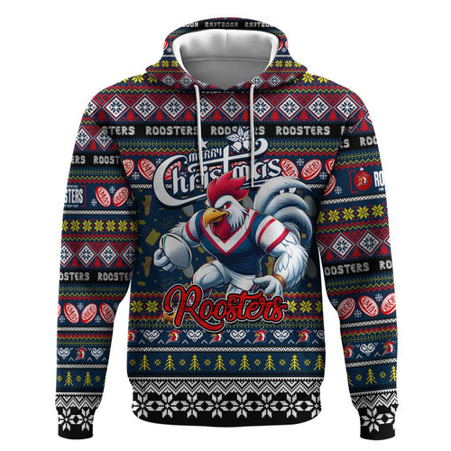 Personalized Roosters Rugby Xmas Hoodie Australia NRL Mascot