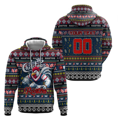 Personalized Roosters Rugby Xmas Hoodie Australia NRL Mascot