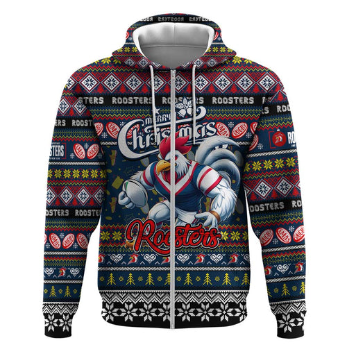 Personalized Roosters Rugby Xmas Hoodie Australia NRL Mascot